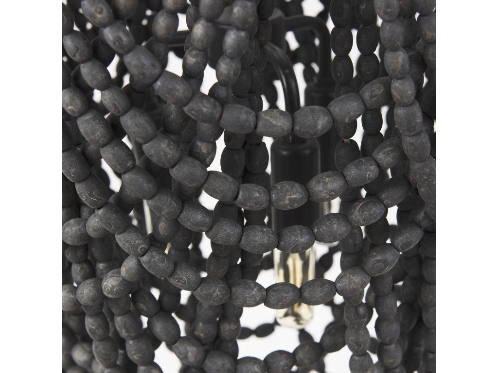 19.7L x 19.7W x 89.0H Black Metal Wooden Bead Three Bulb Chandelier - image 6