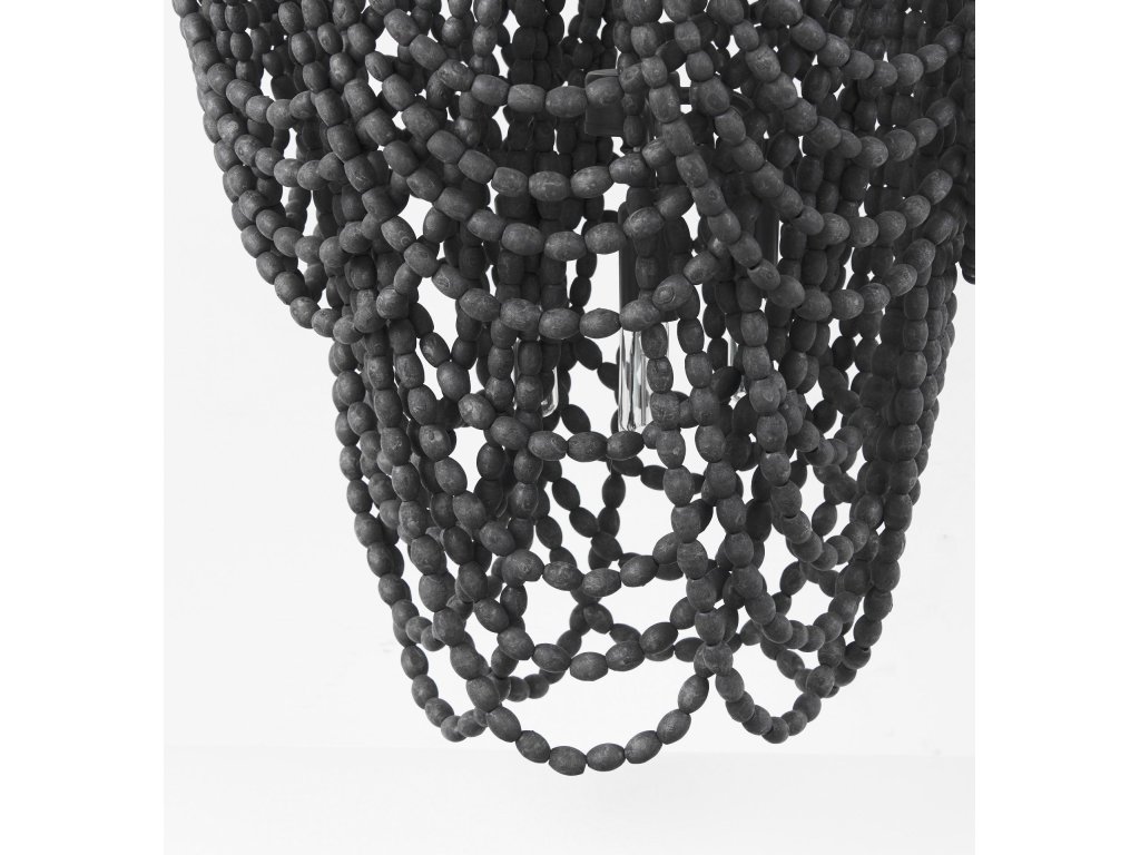19.7L x 19.7W x 89.0H Black Metal Wooden Bead Three Bulb Chandelier - image 8