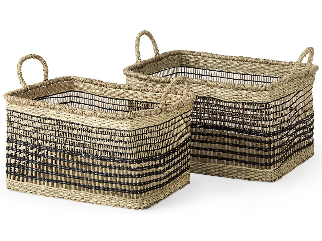 18.5L x 13.4W x 14.6H Set of 2 Light Brown Seagrass Rectangular Basket With Handles - main image