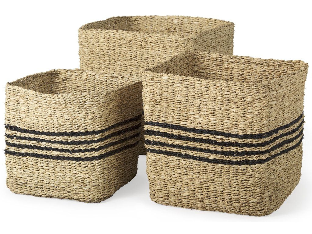15.7L x 15.7W x 15.7H (Set of 3) Grey Twisted Seagrass Square Basket - main image