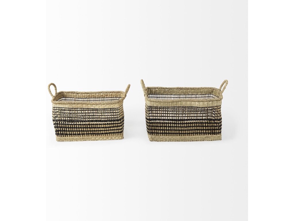 18.5L x 13.4W x 14.6H Set of 2 Light Brown Seagrass Rectangular Basket With Handles - image 1