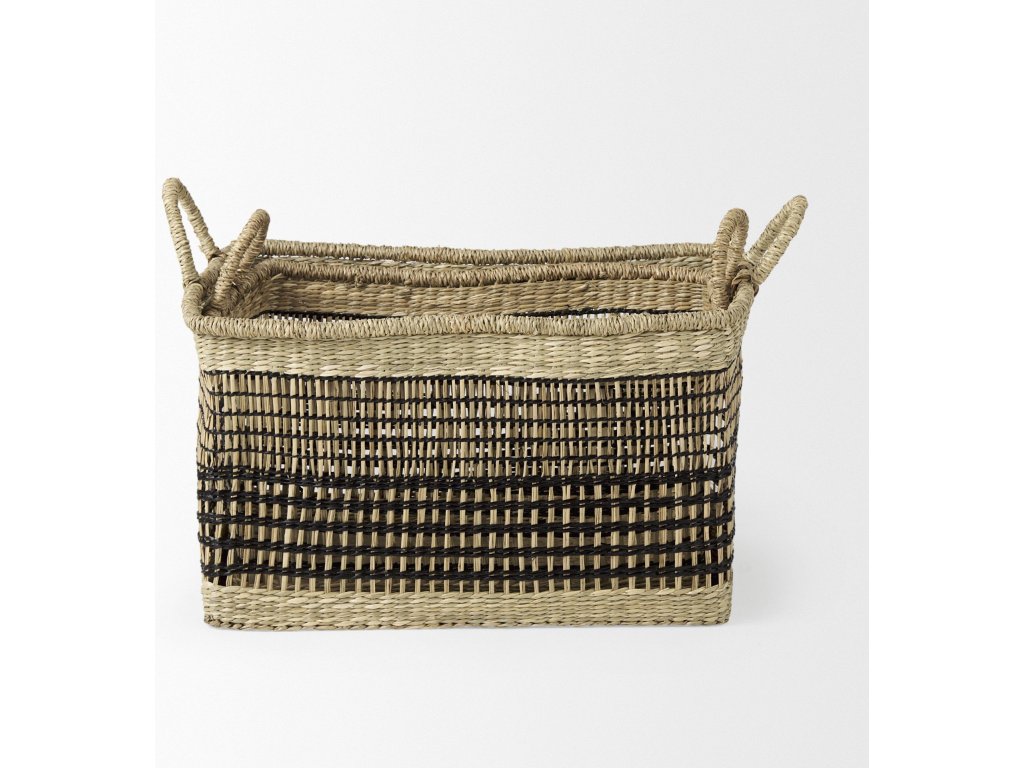 18.5L x 13.4W x 14.6H Set of 2 Light Brown Seagrass Rectangular Basket With Handles - image 3