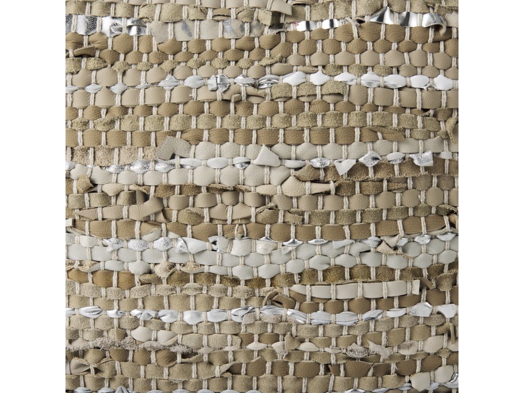 16.0L x 16.0W x 16.0H Taupe/Silver Leather and Cotton Pouf - image 7