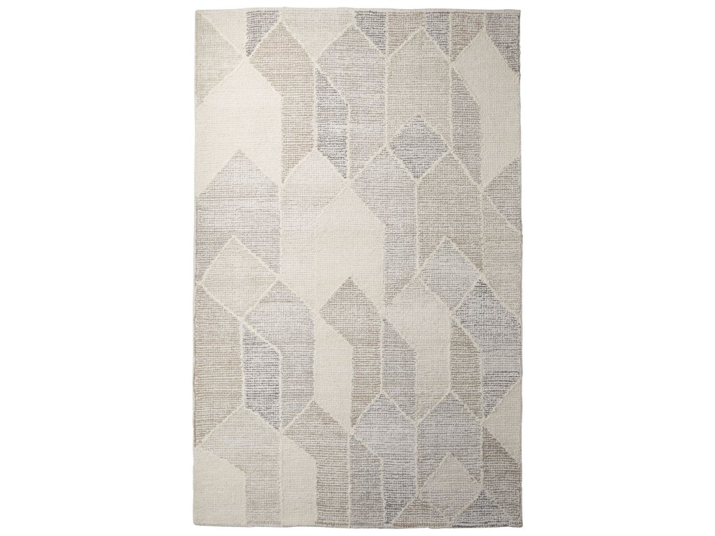 8X10 Neutral Geometric Patterned Wool Area Rug - main image