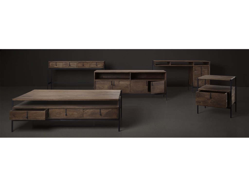 III 56L x 14W Dark Brown Wood w/ Black Iron Frame, 4 Drawer Console Table - image 2