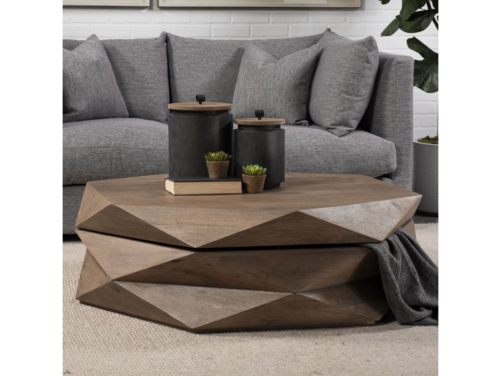Hexagonal Hinged Solid Wood Top and Base Coffee Table - image 2