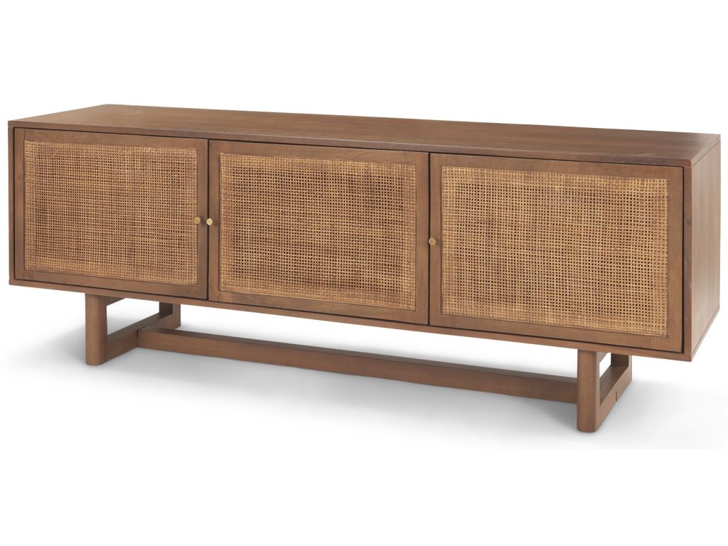 65.0L x 18.75W x 23.0H Medium Brown Solid Wood w/Cane Media Console - main image