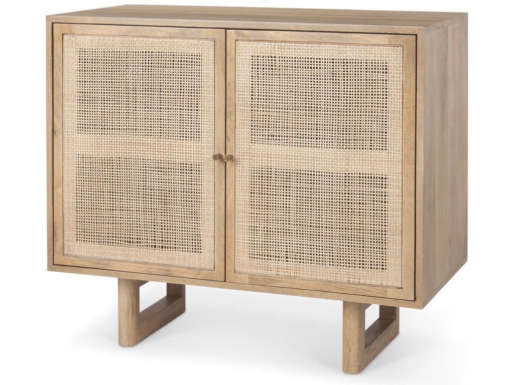 36L x 18W x 31H Light Brown Wood w/ Cane 2 Door Accent Cabinet - main image