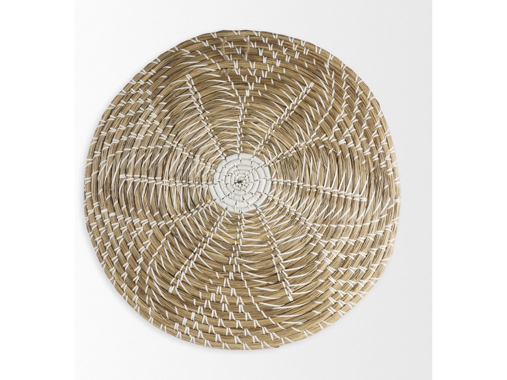 24.0L x 24.0W x 3.5 Light Brown Seagrass w/White String Round Wall Hanging Plate - image 4