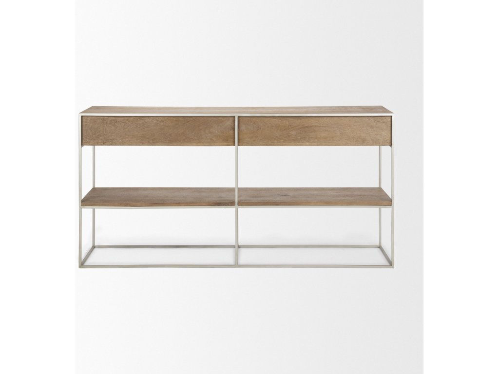 I 63L x 15W x 31H Brown Wood w/ Silver Metal Frame 2 Drawer Console Table - image 5