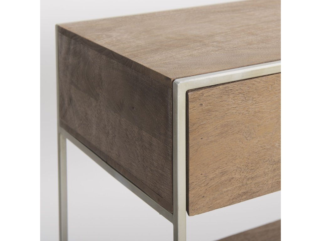 I 63L x 15W x 31H Brown Wood w/ Silver Metal Frame 2 Drawer Console Table - image 8