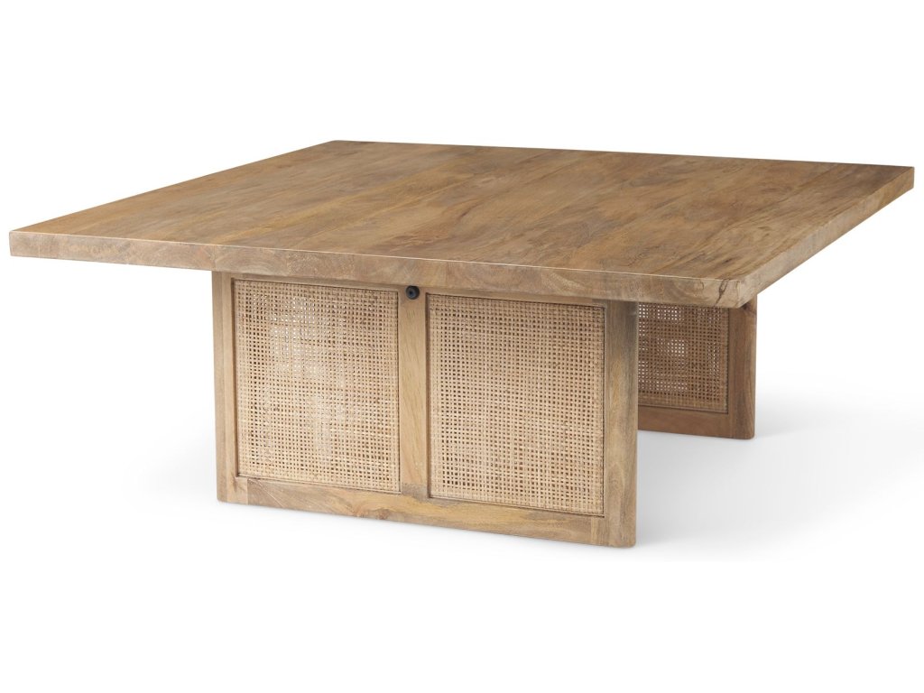 42" Square Light Brown Wood w/ Cane Coffee Table - main image