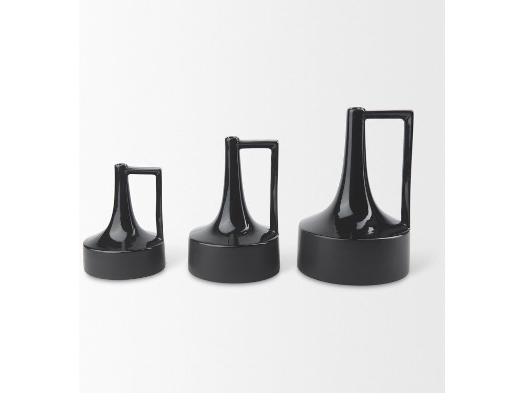 11.6H Medium Glossy and Matte Black Ceramic Jug Vase - image 5