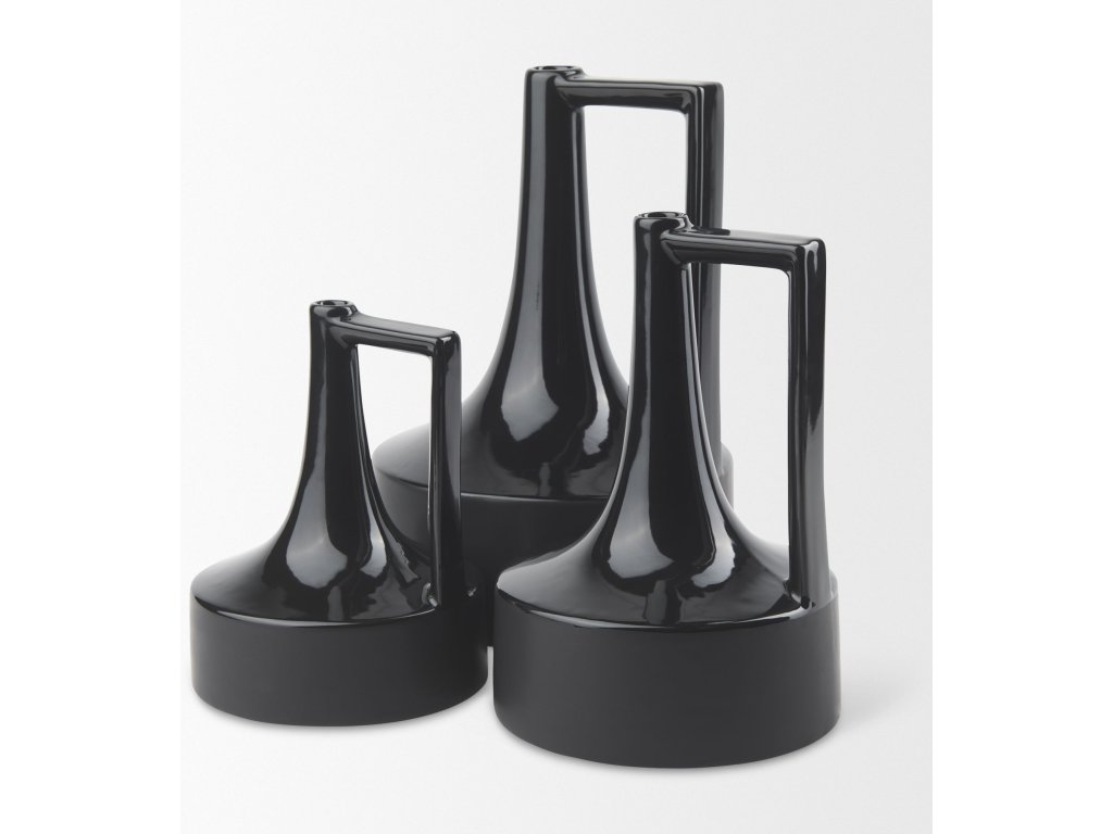 11.6H Medium Glossy and Matte Black Ceramic Jug Vase - image 6