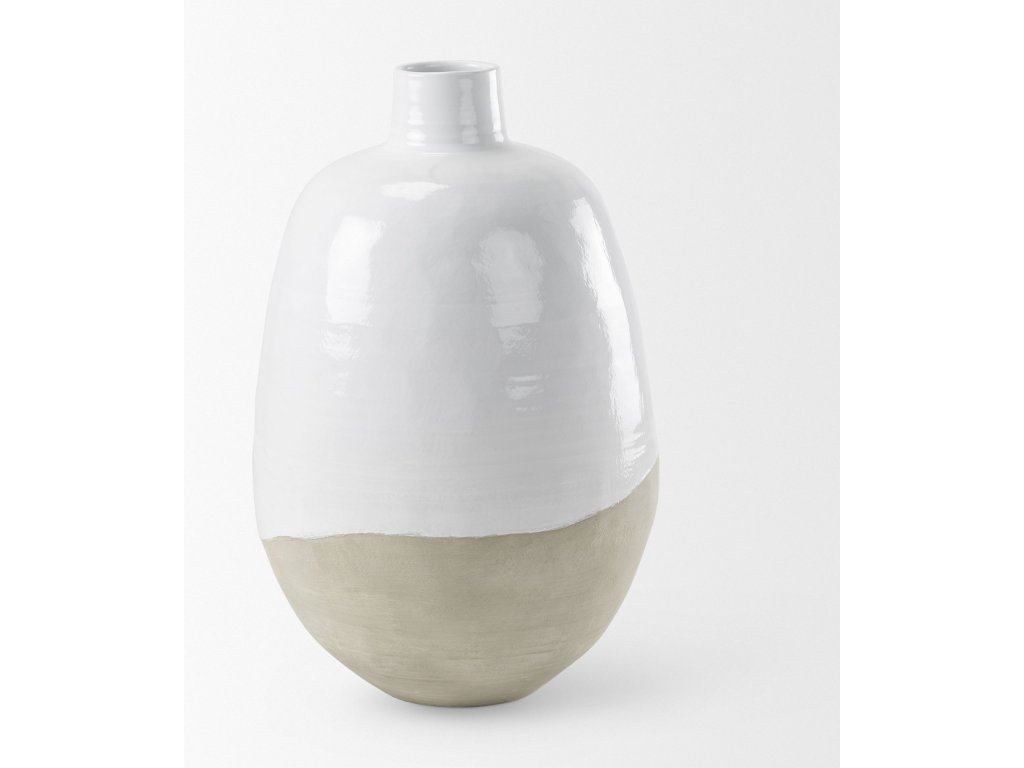 20.5L x 20.5W x 31.9H White and Dark Beige Color Blocked Ceramic Floor Vase - image 1