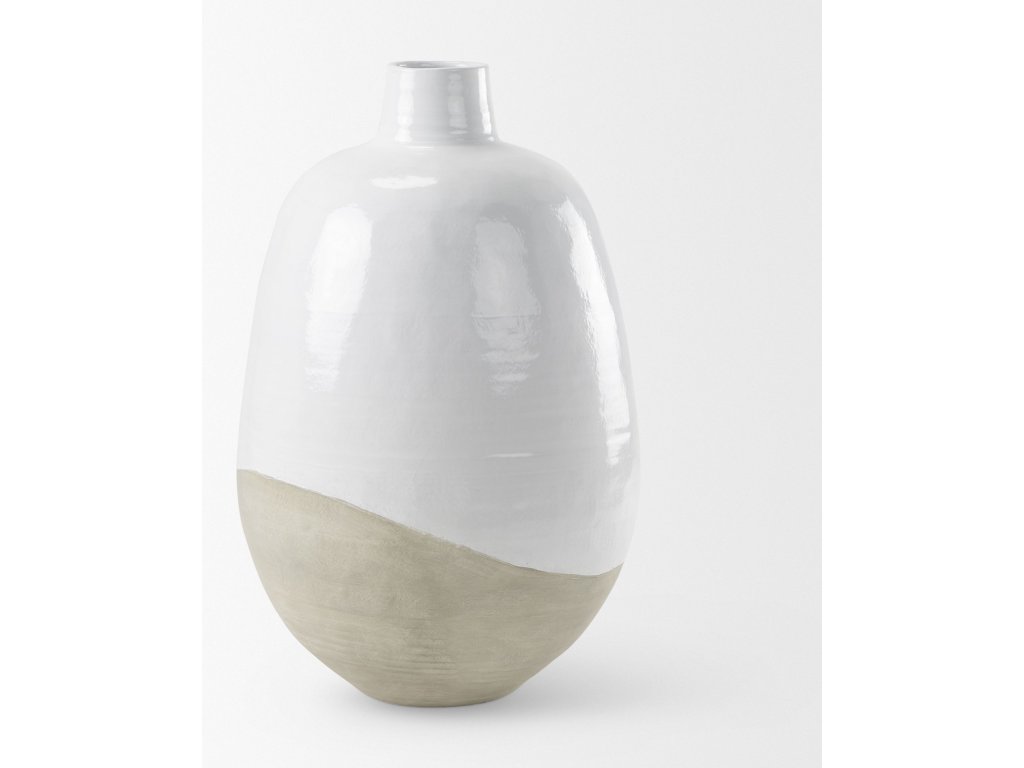 20.5L x 20.5W x 31.9H White and Dark Beige Color Blocked Ceramic Floor Vase - image 2