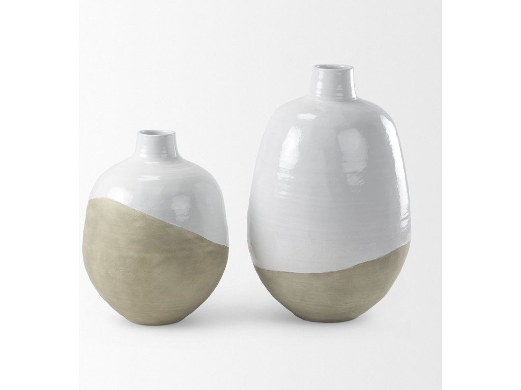 20.5L x 20.5W x 31.9H White and Dark Beige Color Blocked Ceramic Floor Vase - image 8