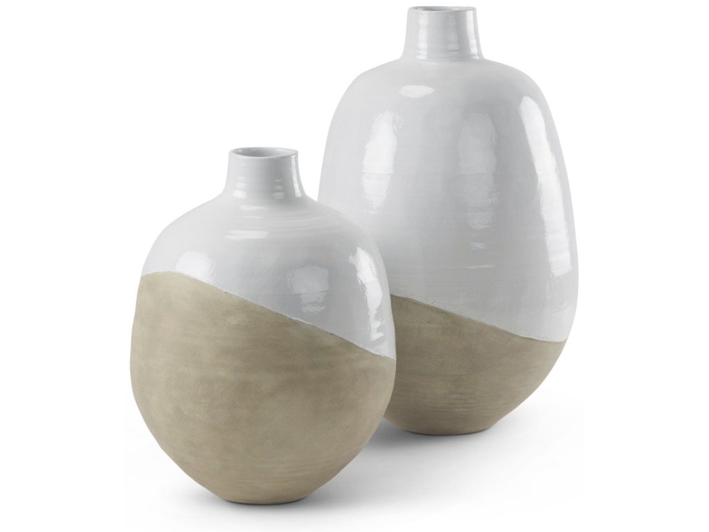 20.5L x 20.5W x 31.9H White and Dark Beige Color Blocked Ceramic Floor Vase - image 9