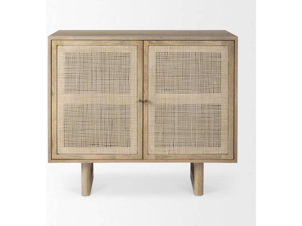 36L x 18W x 31H Light Brown Wood w/ Cane 2 Door Accent Cabinet - image 3