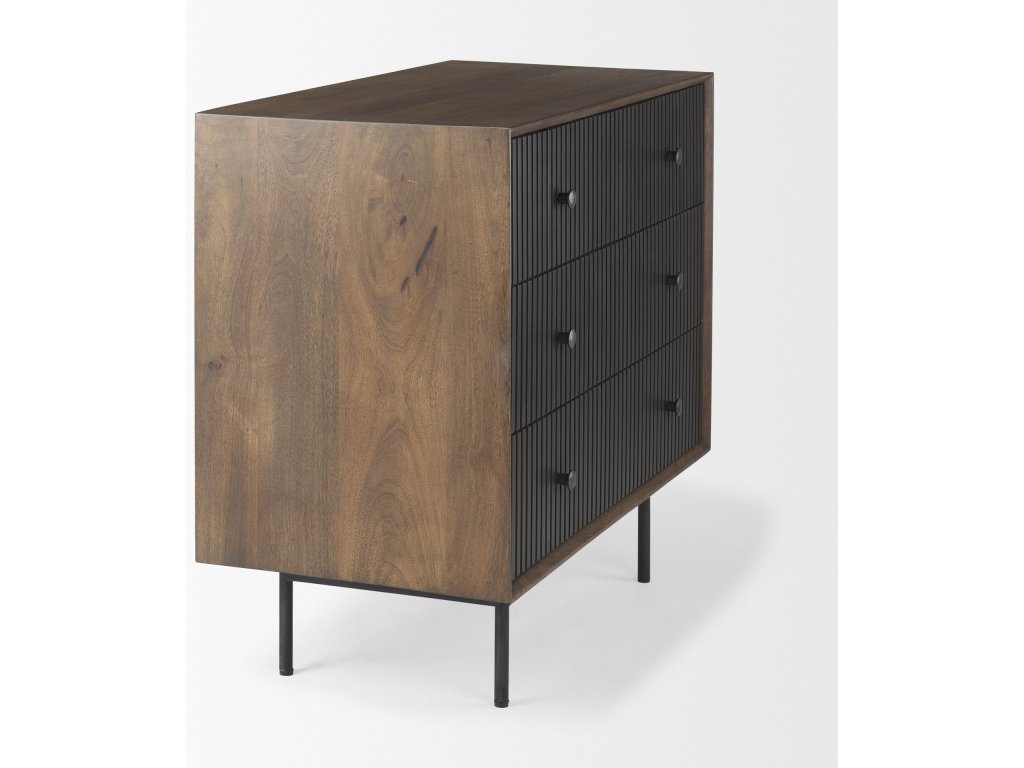 35.5L x 18.0W x 31.0H Medium Brown Wood w/Black Metal Frame 3 Drawer Accent Cabinet - image 4