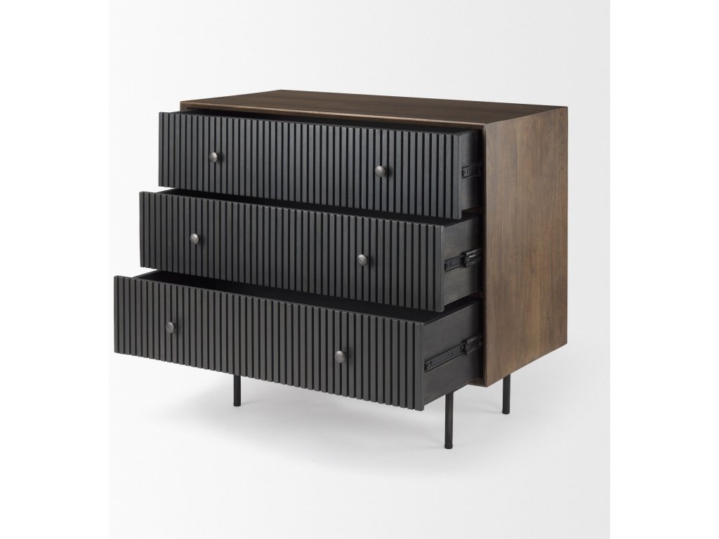 35.5L x 18.0W x 31.0H Medium Brown Wood w/Black Metal Frame 3 Drawer Accent Cabinet - image 5