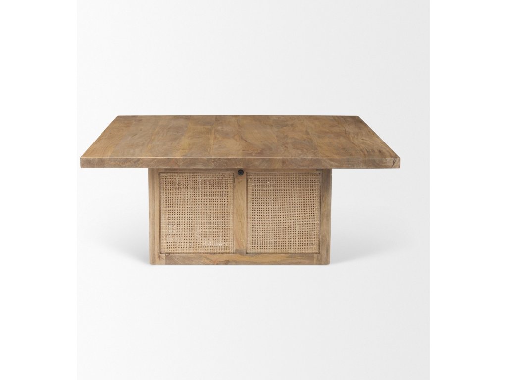 42" Square Light Brown Wood w/ Cane Coffee Table - image 3