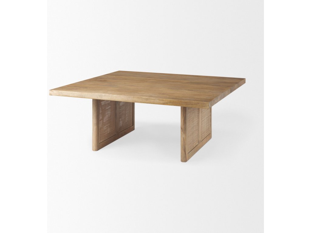 42" Square Light Brown Wood w/ Cane Coffee Table - image 5