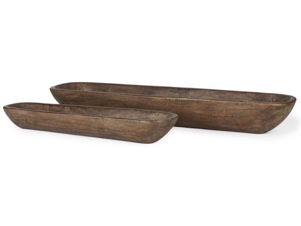 Set of 2 Extra Large Medium Brown Reclaimed Wood Trays - main image