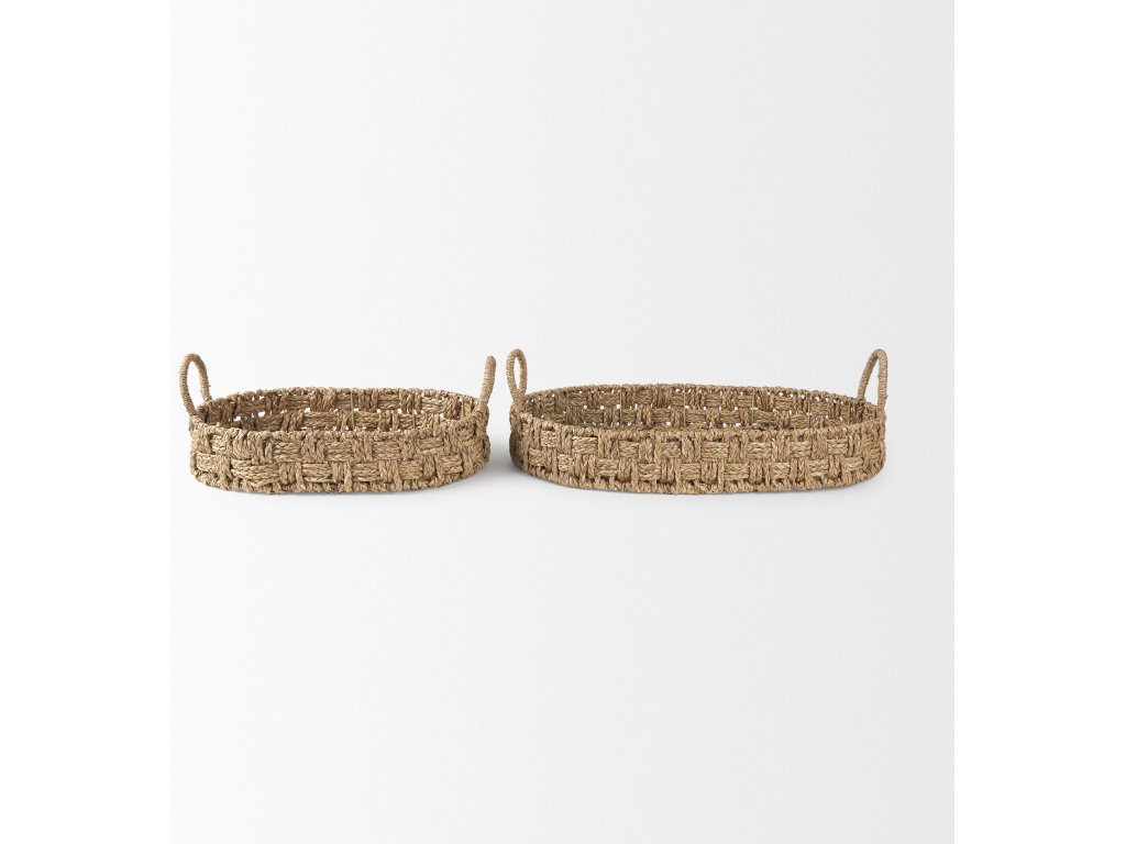 Set of 2 Large Basketweave Seagrass Trays w/ Loop Handles - image 2