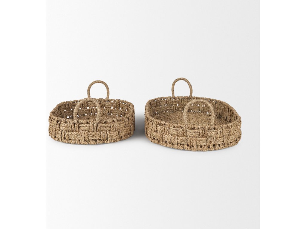 Set of 2 Large Basketweave Seagrass Trays w/ Loop Handles - image 3