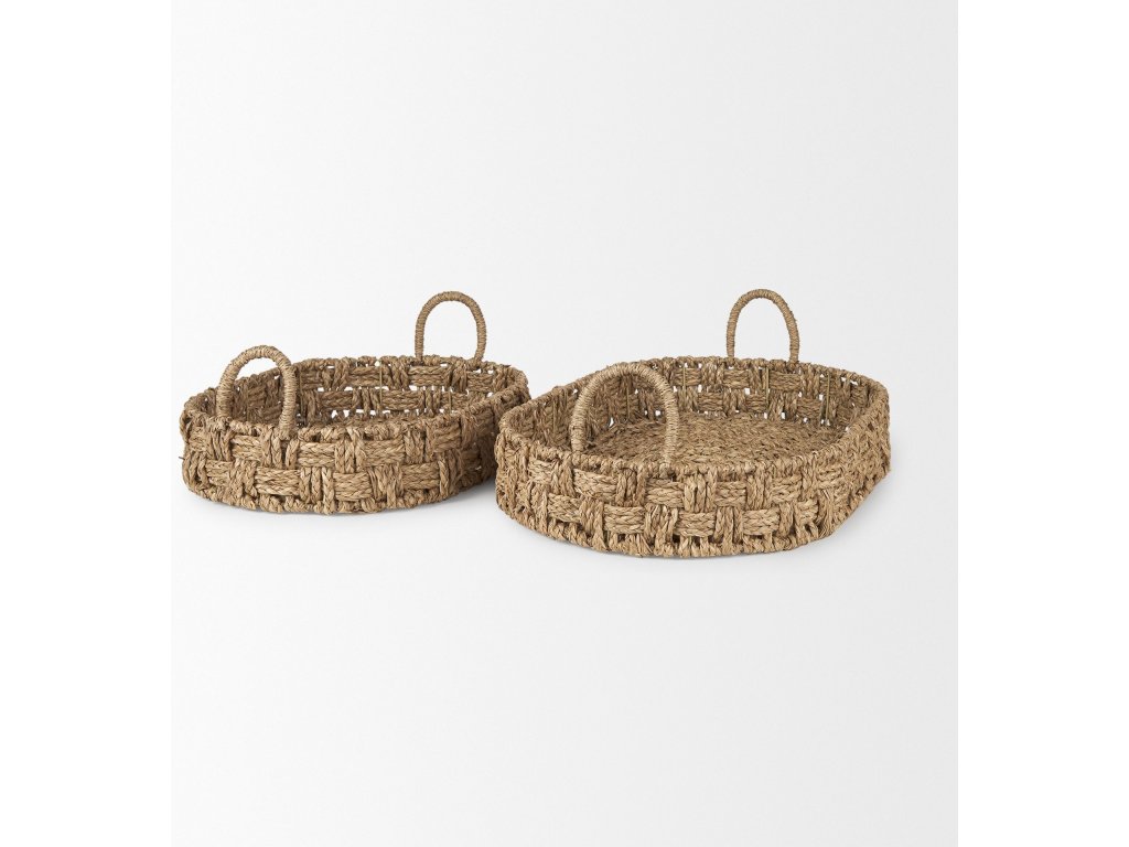 Set of 2 Large Basketweave Seagrass Trays w/ Loop Handles - image 4