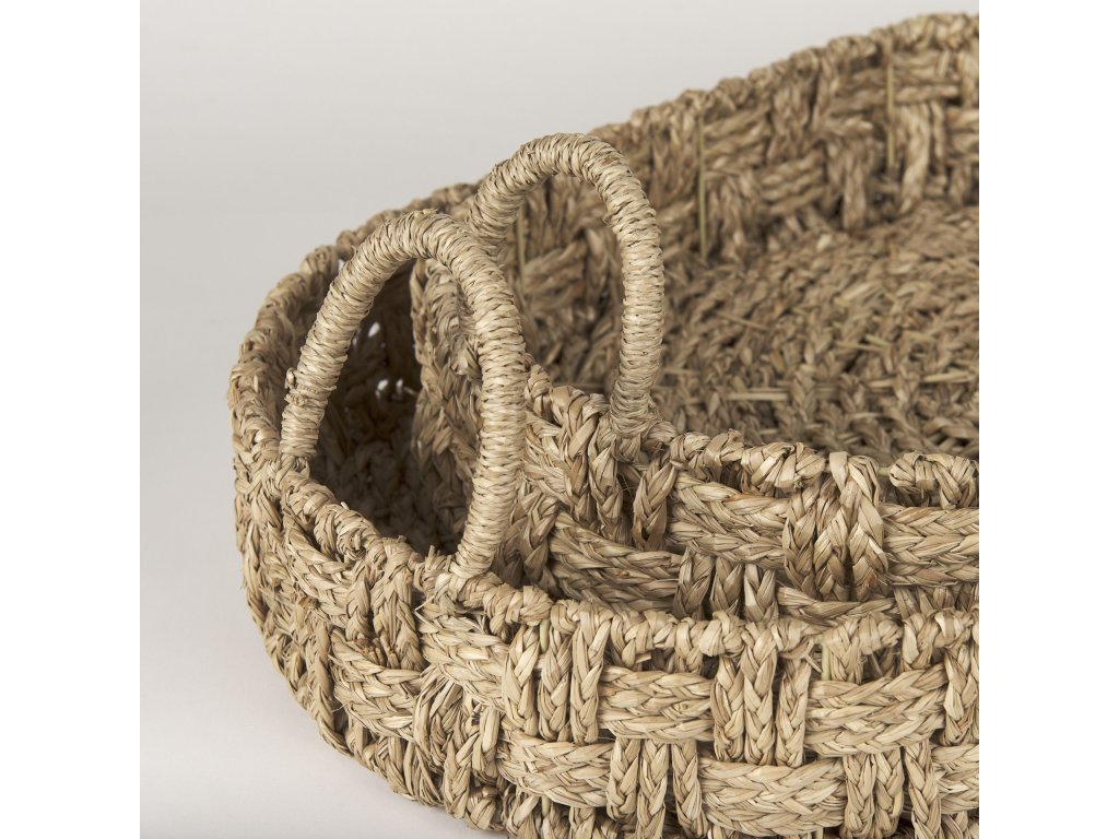 Set of 2 Large Basketweave Seagrass Trays w/ Loop Handles - image 7