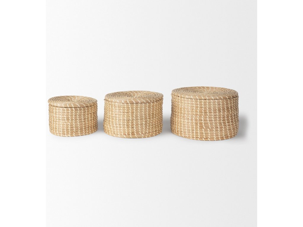 Set of 3 Nesting Seagrass & Palm Leaf Boxes With Lids - image 1