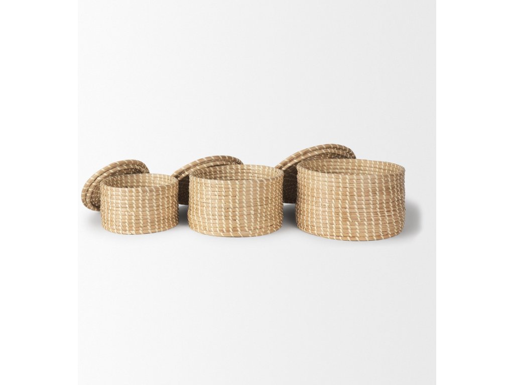 Set of 3 Nesting Seagrass & Palm Leaf Boxes With Lids - image 2