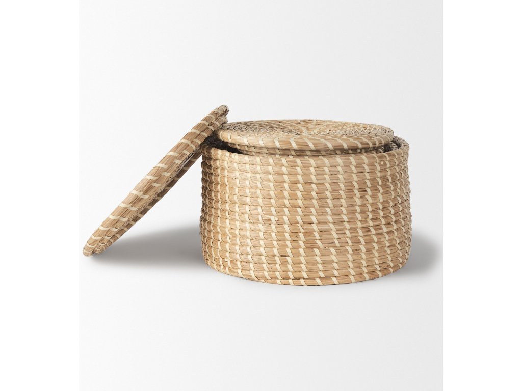 Set of 3 Nesting Seagrass & Palm Leaf Boxes With Lids - image 3