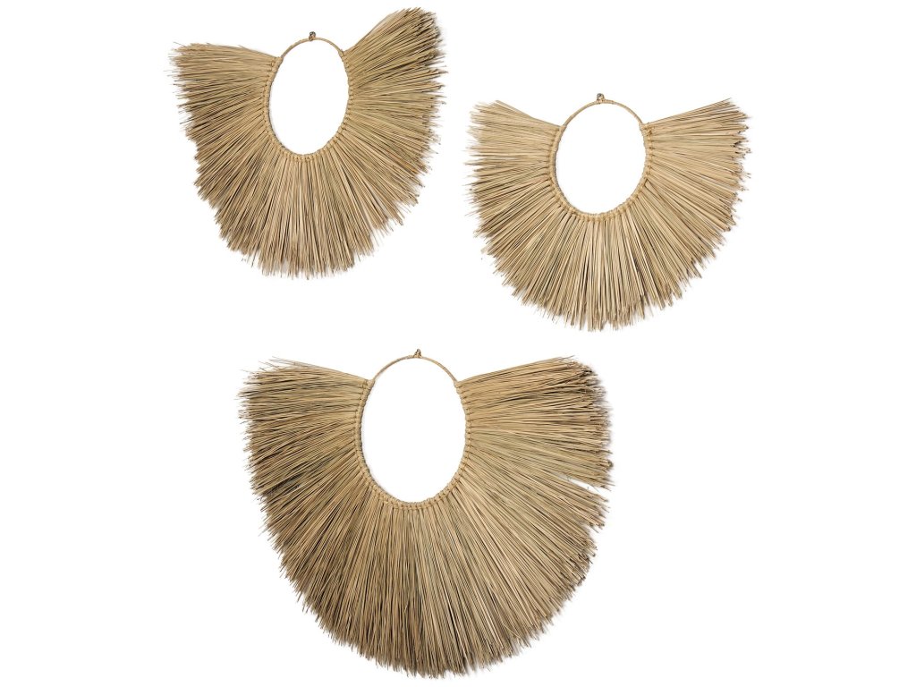 Set of 3 Seagrass Boho Weave Fan Wall Decor - main image