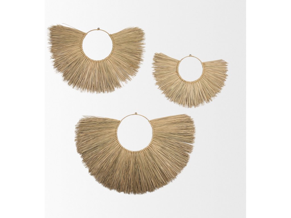 Set of 3 Seagrass Boho Weave Fan Wall Decor - image 2