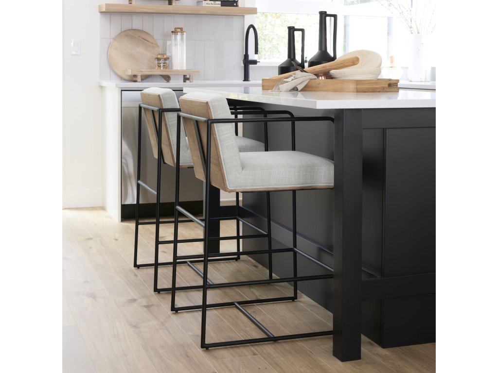 36" Total Height Light Beige Upholstered Seat w/ Wood Back, Metal Frame Counter Stool - image 1