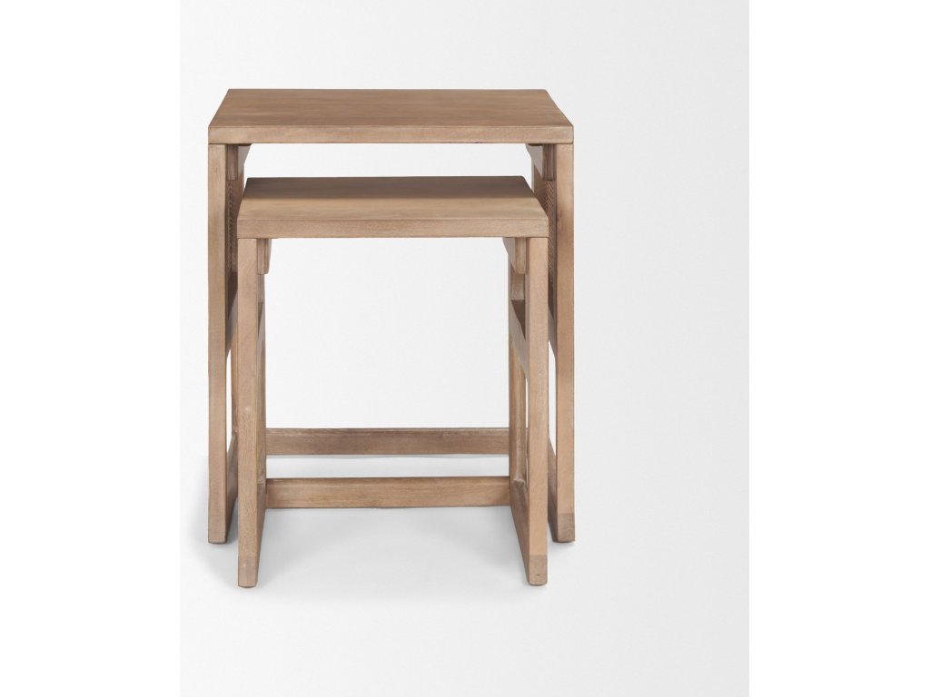 Set of 2 Light Brown Solid Wood w/ Cane Nesting Accent Tables - image 2