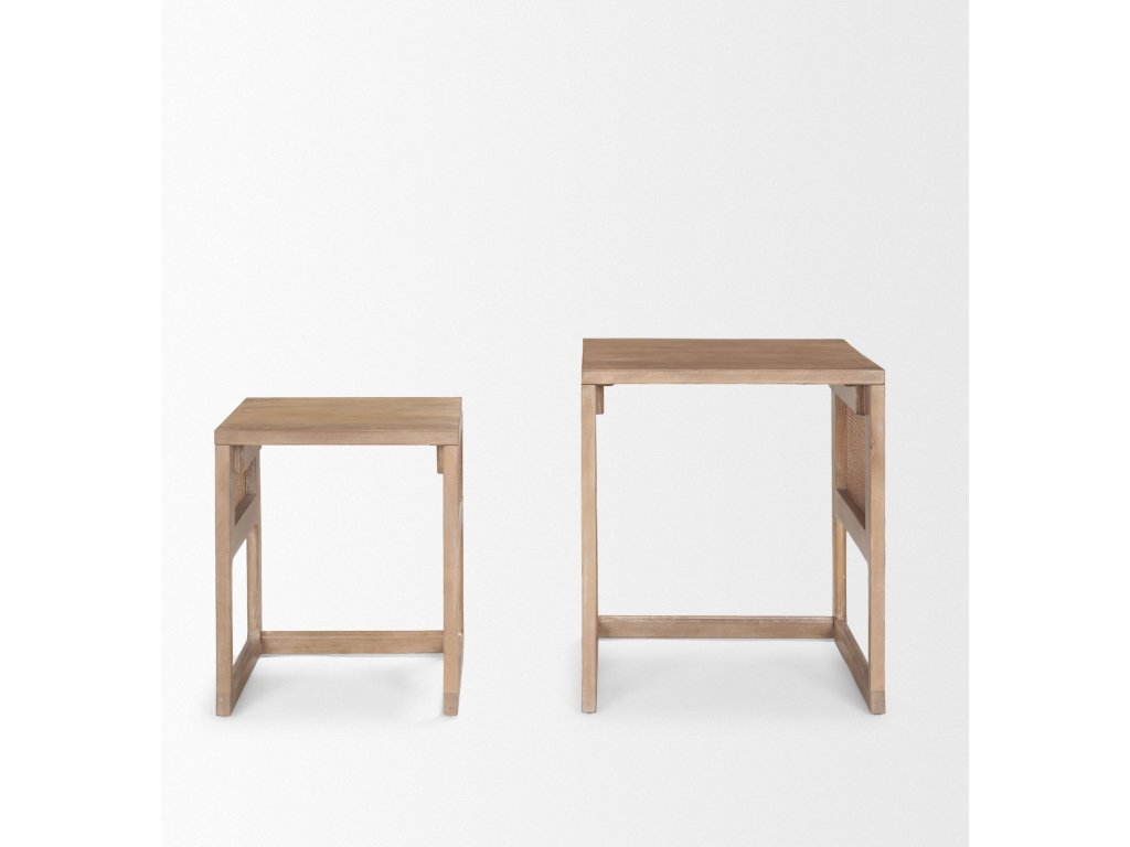 Set of 2 Light Brown Solid Wood w/ Cane Nesting Accent Tables - image 6