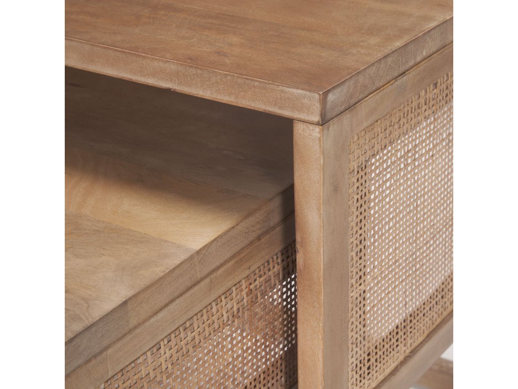 Set of 2 Light Brown Solid Wood w/ Cane Nesting Accent Tables - image 9