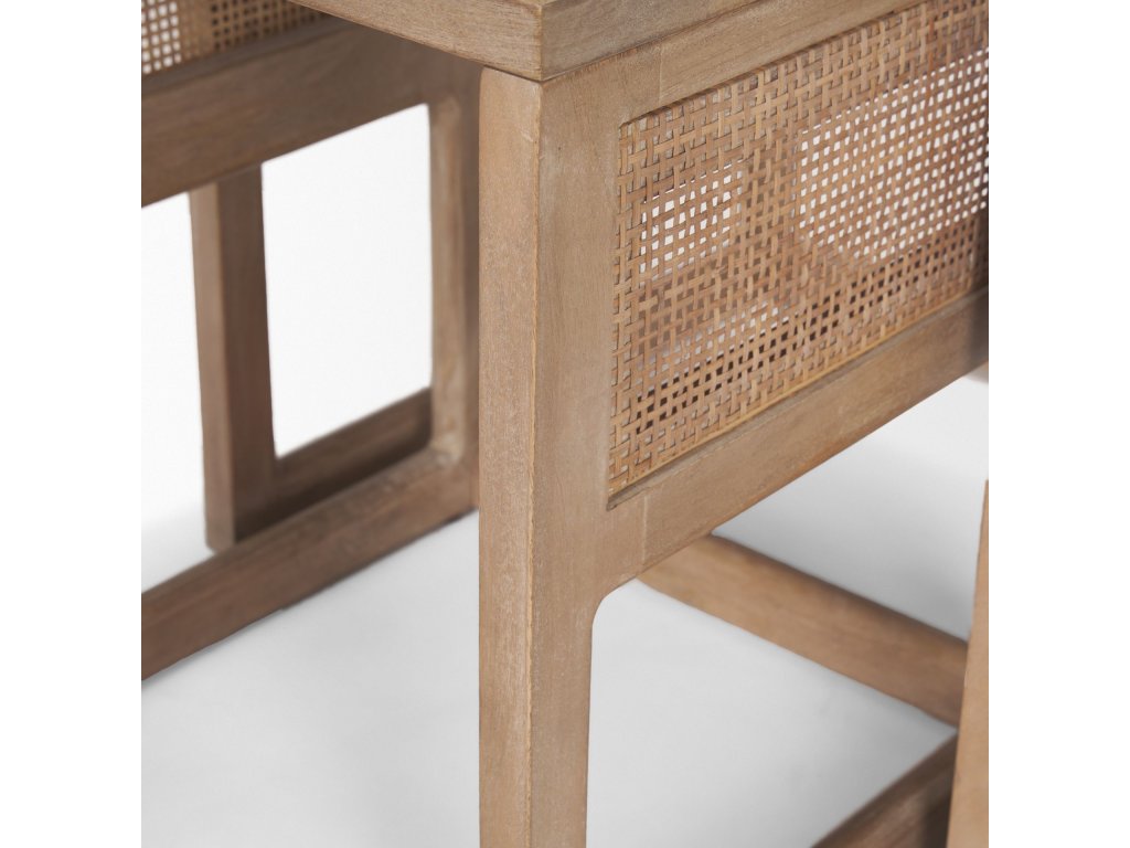 Set of 2 Light Brown Solid Wood w/ Cane Nesting Accent Tables - image 10