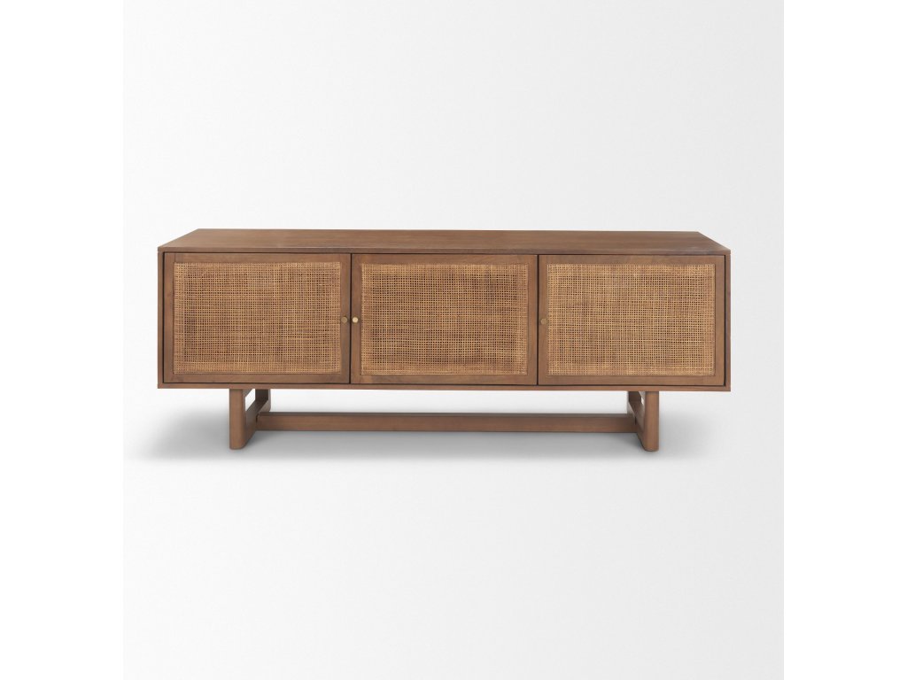 65.0L x 18.75W x 23.0H Medium Brown Solid Wood w/Cane Media Console - image 4