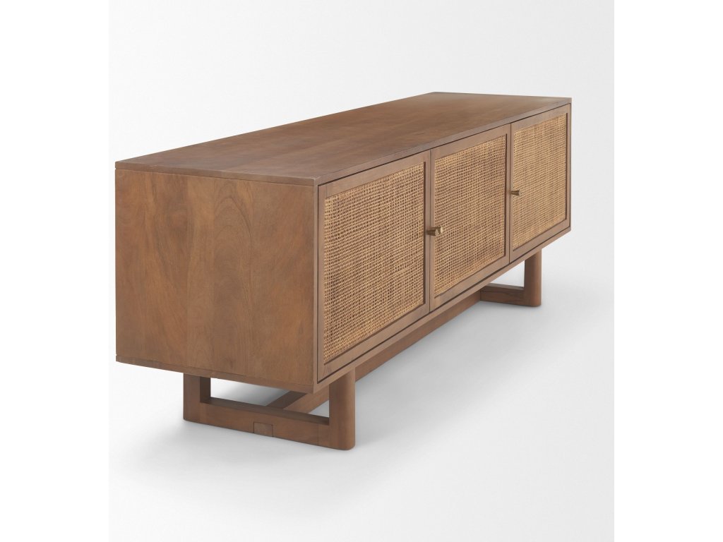 65.0L x 18.75W x 23.0H Medium Brown Solid Wood w/Cane Media Console - image 7