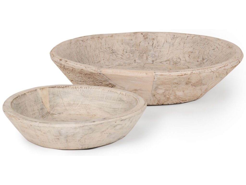 Set of 2 Large Light-Wash Reclaimed Wood Bowls - main image