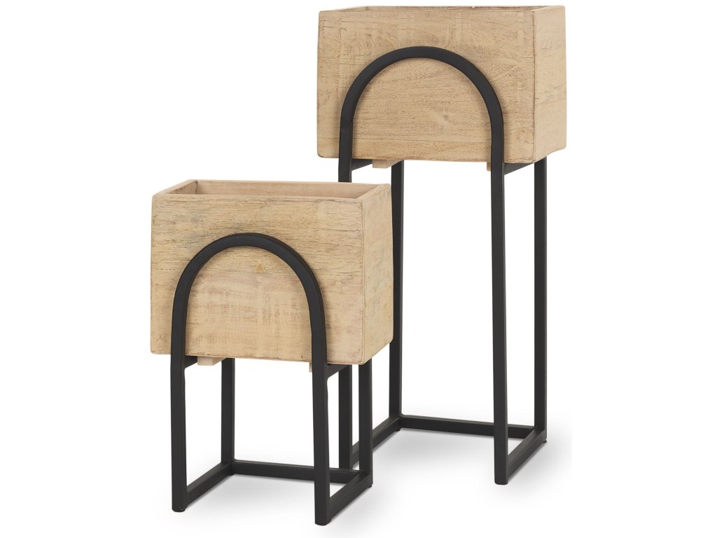 Set of 2 Beige Wood w/ Black Metal Arch Frames - main image