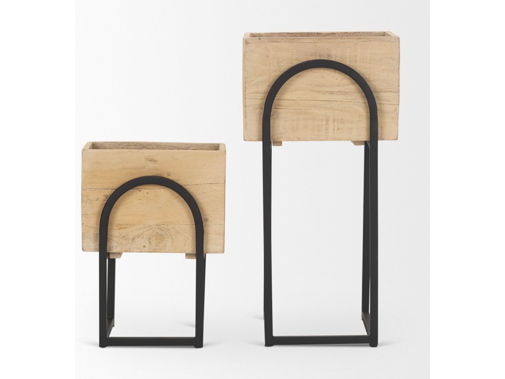Set of 2 Beige Wood w/ Black Metal Arch Frames - image 3