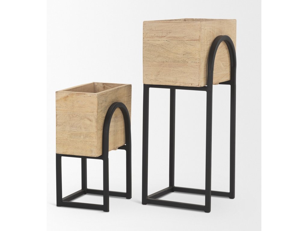 Set of 2 Beige Wood w/ Black Metal Arch Frames - image 4