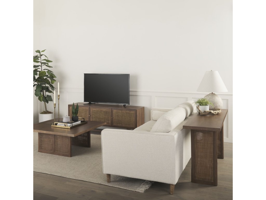 65.0L x 18.75W x 23.0H Medium Brown Solid Wood w/Cane Media Console - image 1
