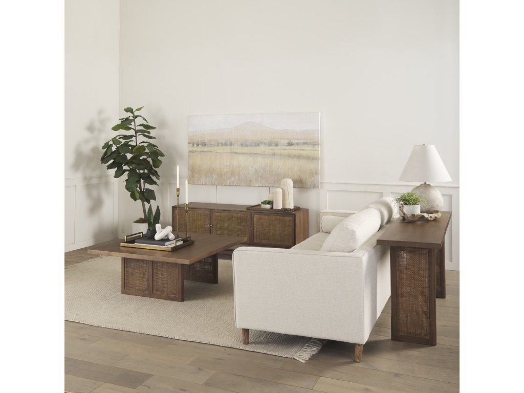 65.0L x 18.75W x 23.0H Medium Brown Solid Wood w/Cane Media Console - image 2